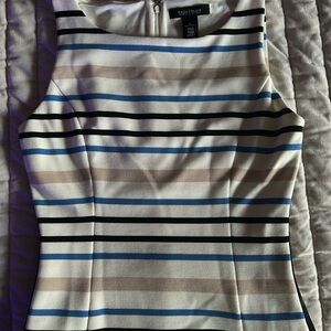 White House Black Market Striped Sleeveless Blouse - Black, Blue, White